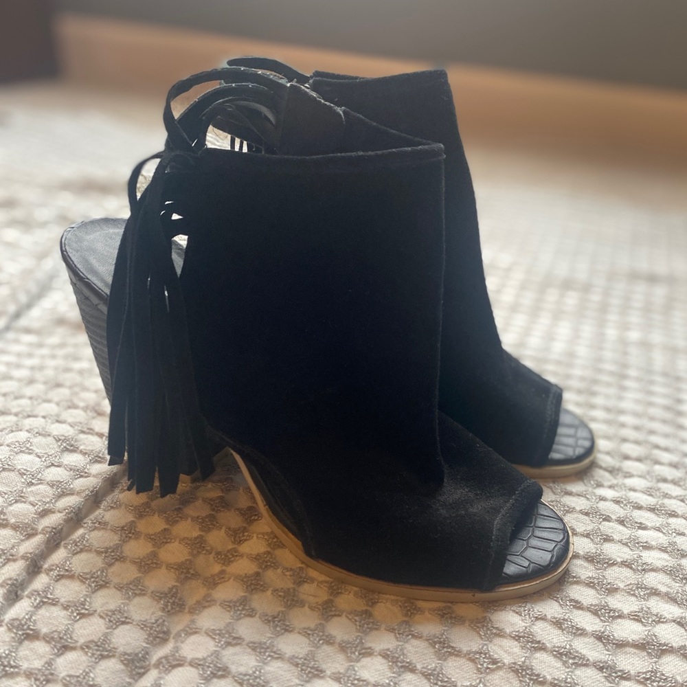 ALDO Black goat leather fringe bootie